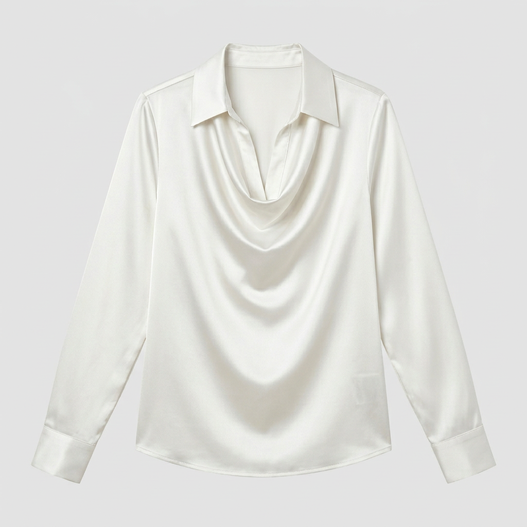 Dam satinblus draperad sommar