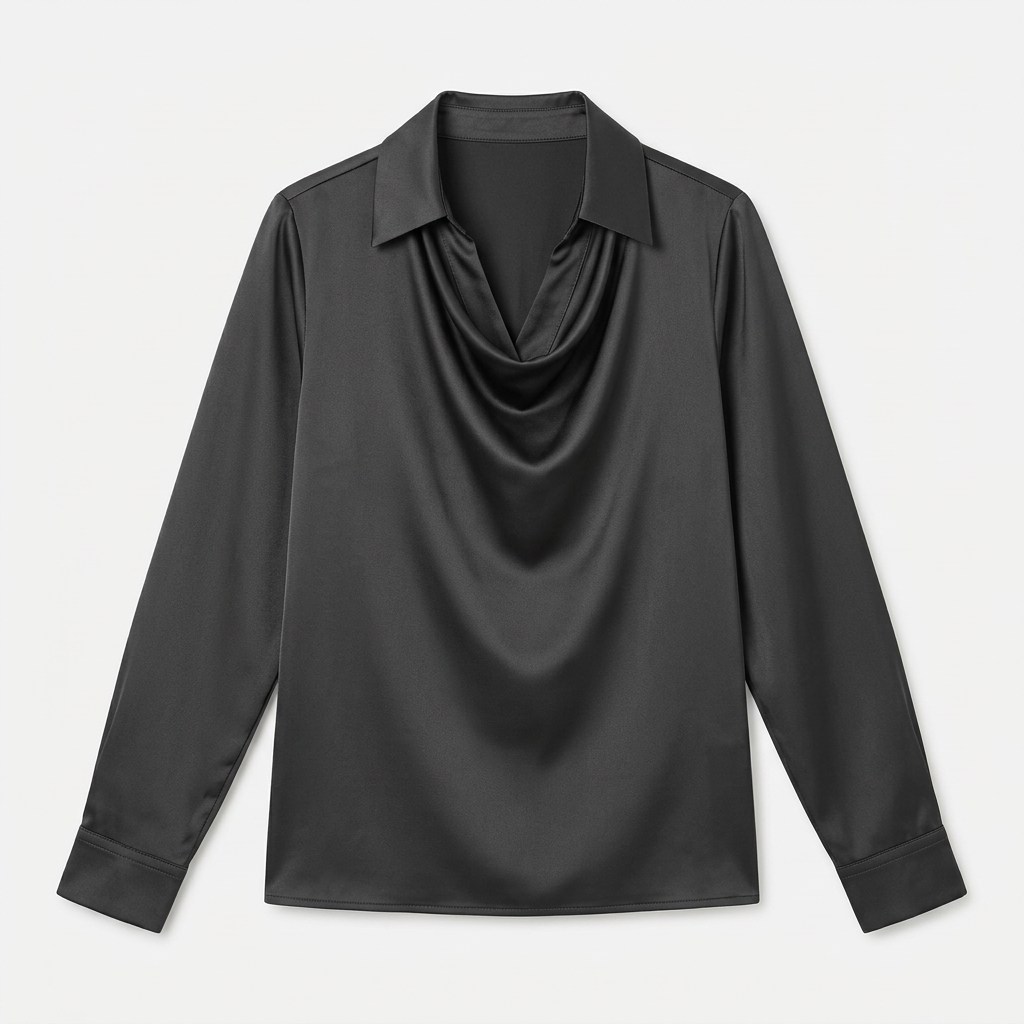 Dam satinblus draperad sommar