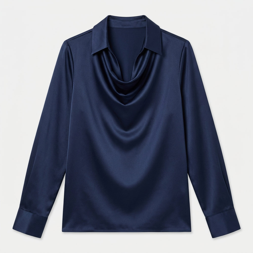 Dam satinblus draperad sommar