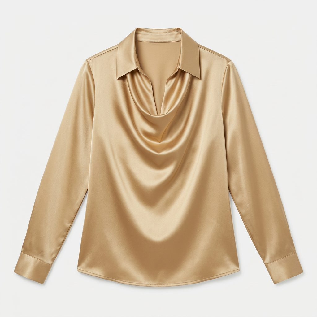 Dam satinblus draperad sommar