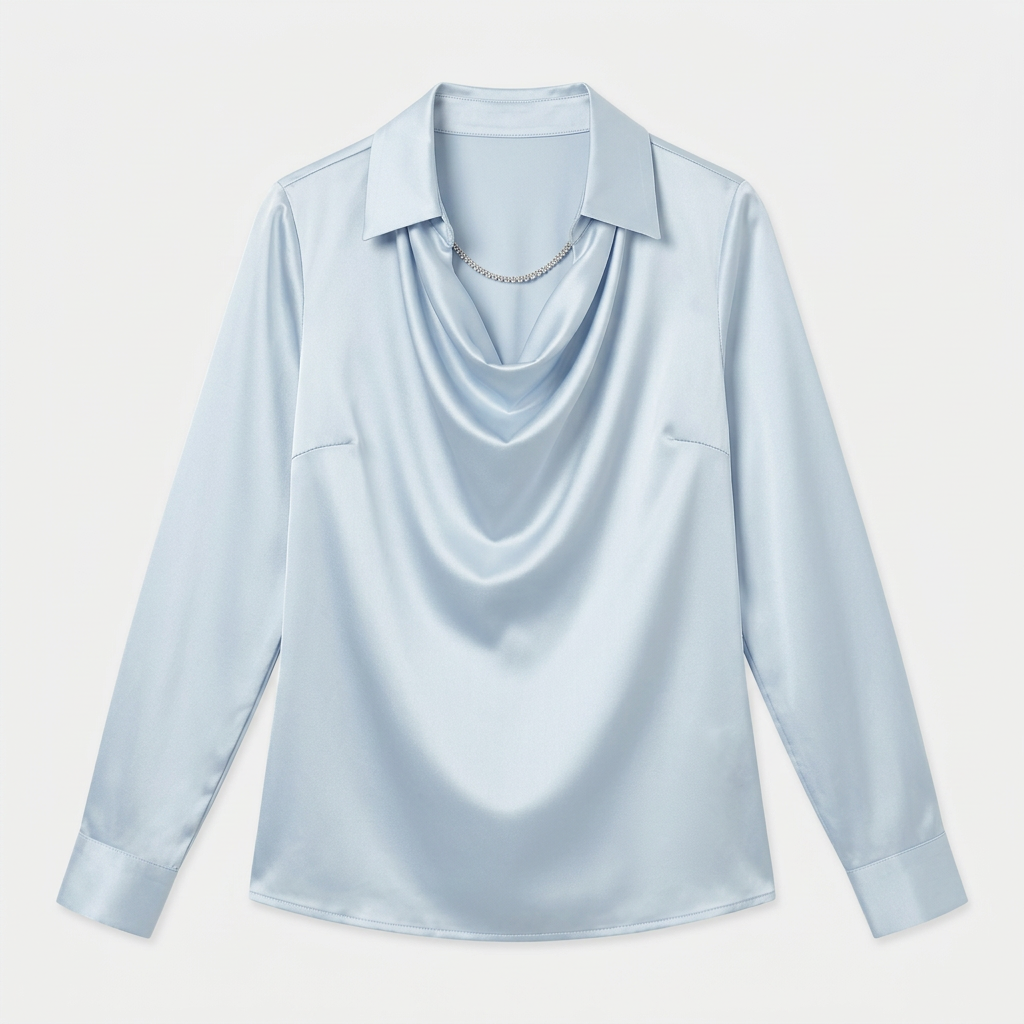 Dam satinblus draperad sommar
