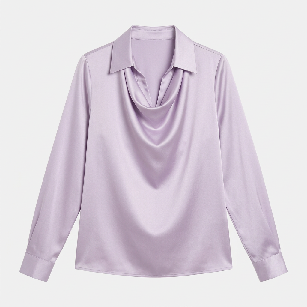 Dam satinblus draperad sommar