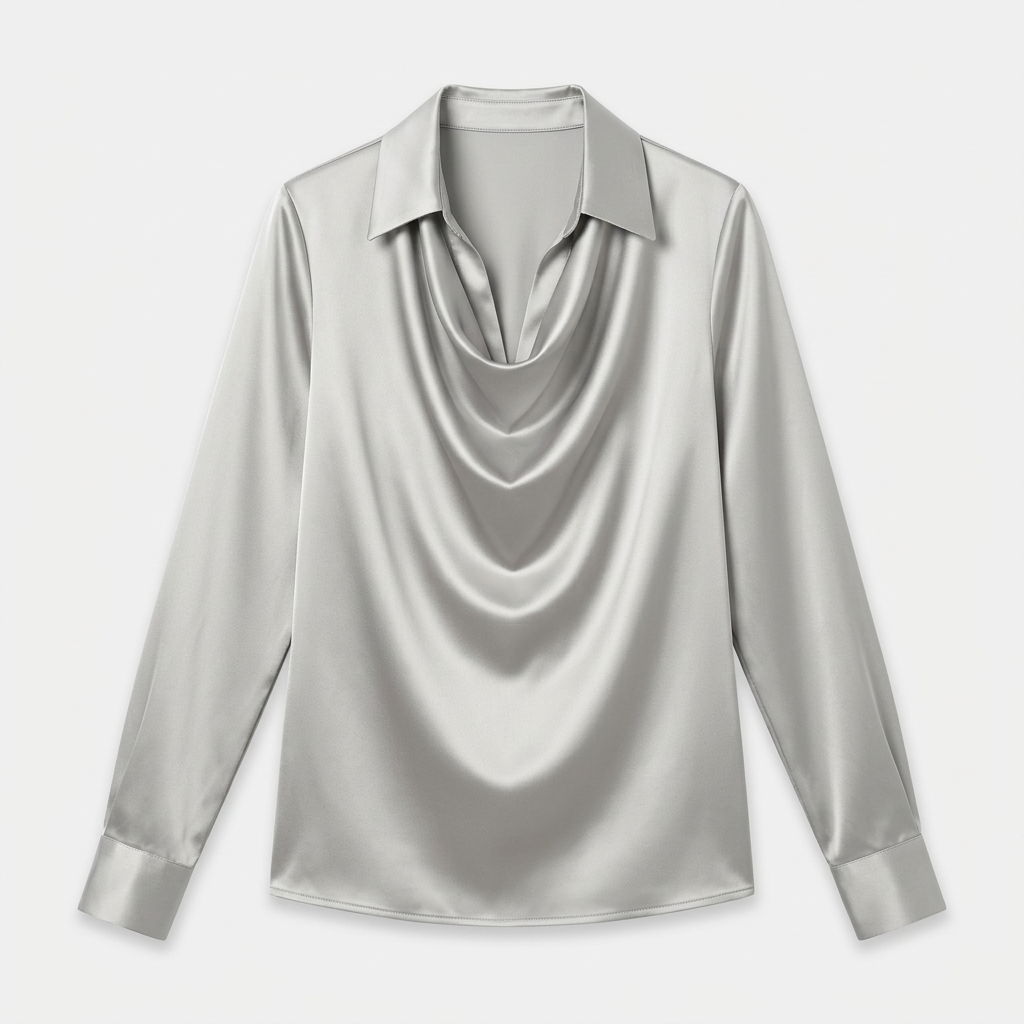 Dam satinblus draperad sommar