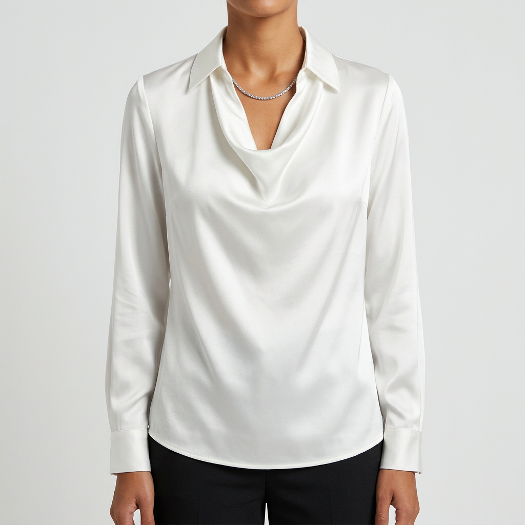 Dam satinblus draperad sommar