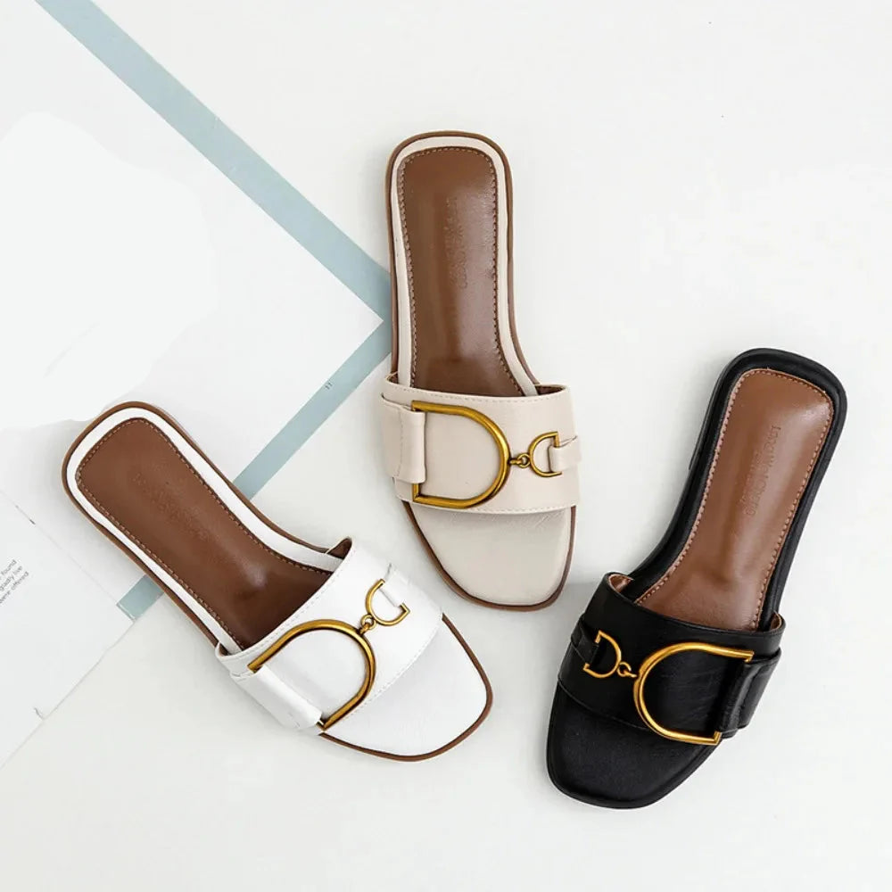 Eleganta slip-on-sandaler med fyrkantig tå