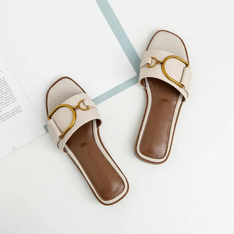 Eleganta slip-on-sandaler med fyrkantig tå