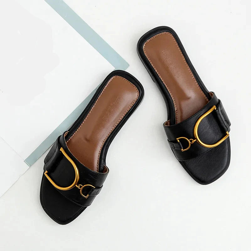 Eleganta slip-on-sandaler med fyrkantig tå