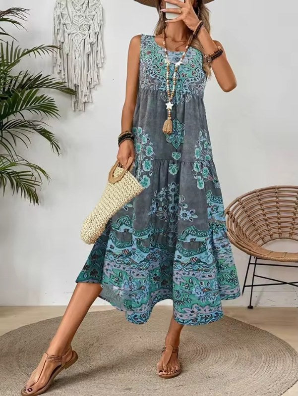 Ärmlös elegant maxiklänning bohemisk stil - Blue