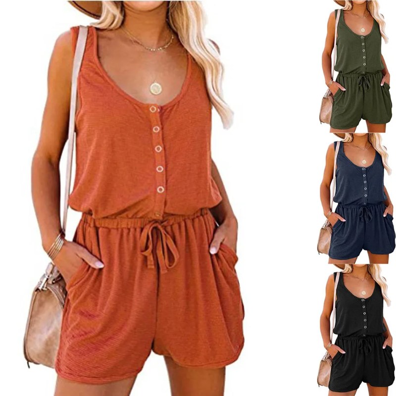 Europese En Amerikaanse Zomer Grensoverschrijdende Nieuwe Mouwloze Jumpsuit Voor Dames Met Casual Losse Wijde Pijpen