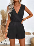Bekväm ärmlös v-ringad jumpsuit - Black