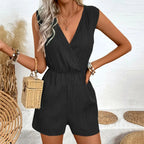 Jump Suit Dames Overalls Speelpakjes Vakantie One Pieces Outfits Romper Zomer Casual Cross V-hals Mouwloos Effen Kort Dames