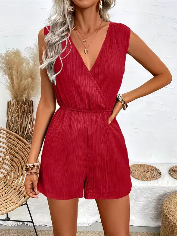 Bekväm ärmlös v-ringad jumpsuit - Red