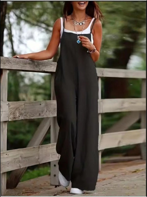 Bekväm jumpsuit med axelband för dam - Black