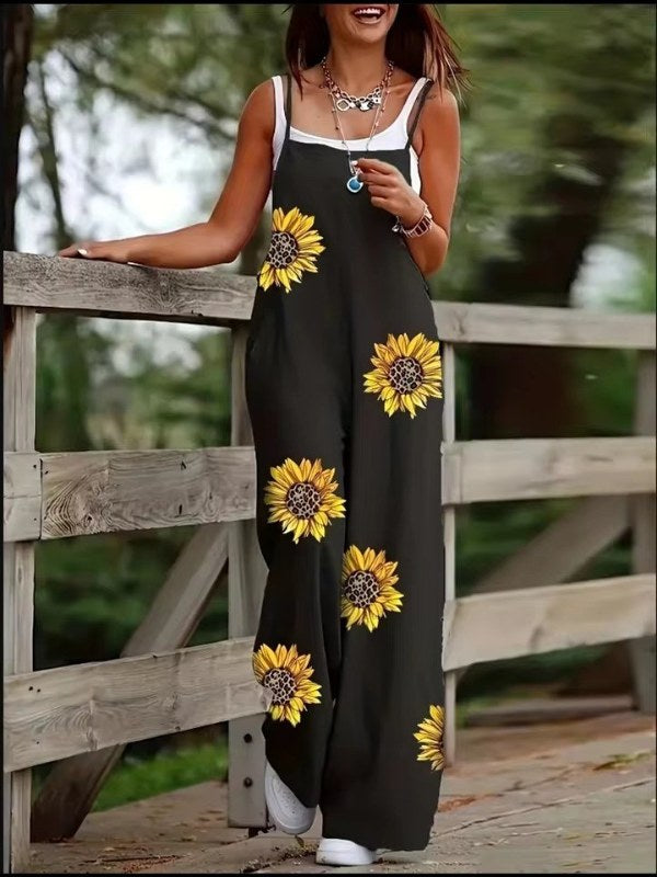 Bekväm jumpsuit med axelband för dam - Floral