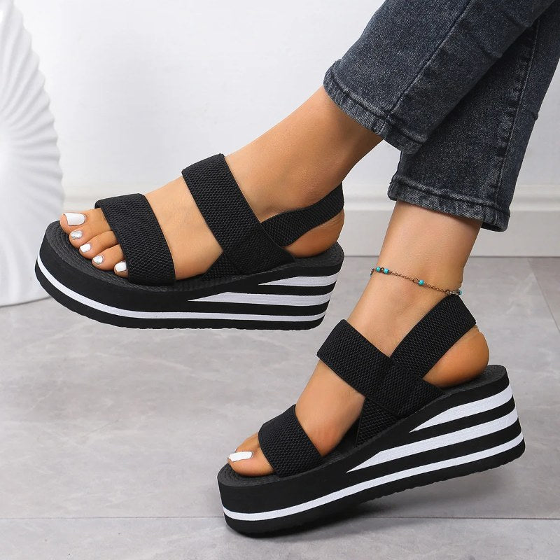 Bekväm sandal med klack platåsula - Black