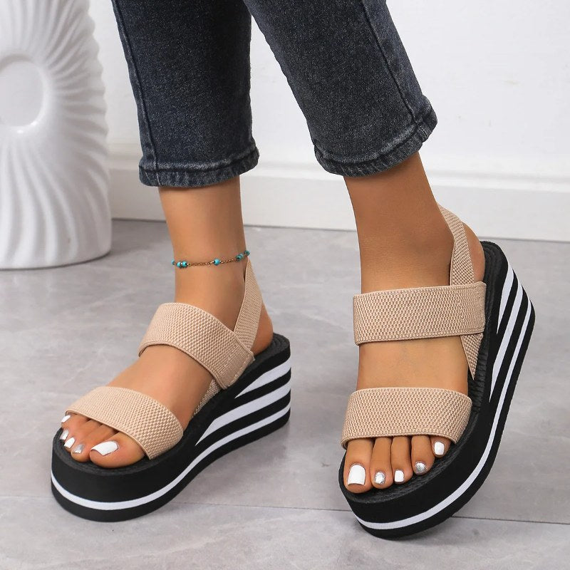 Nieuwe minimalistische slingback sleehak sandalen zomer lichtgewicht schoenen gestreepte kleur zool dikke bodem dames vrijetijdssandalias