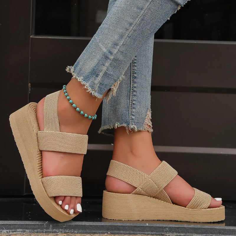 Nieuwe minimalistische slingback sleehak sandalen zomer lichtgewicht schoenen gestreepte kleur zool dikke bodem dames vrijetijdssandalias