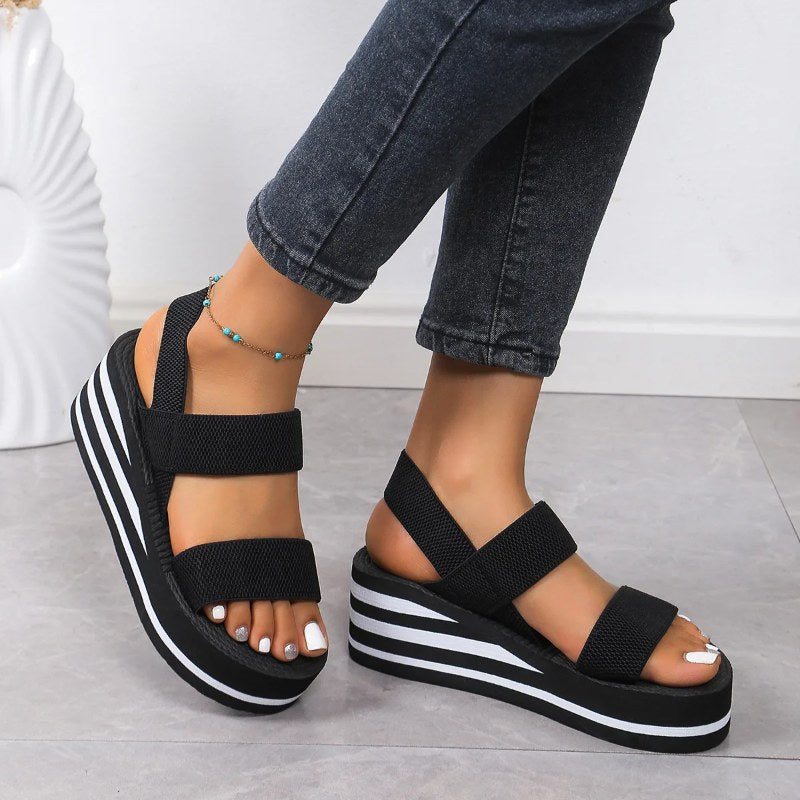 Nieuwe minimalistische slingback sleehak sandalen zomer lichtgewicht schoenen gestreepte kleur zool dikke bodem dames vrijetijdssandalias