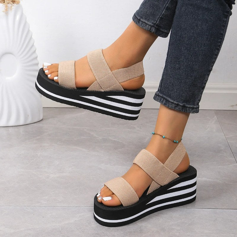 Nieuwe minimalistische slingback sleehak sandalen zomer lichtgewicht schoenen gestreepte kleur zool dikke bodem dames vrijetijdssandalias