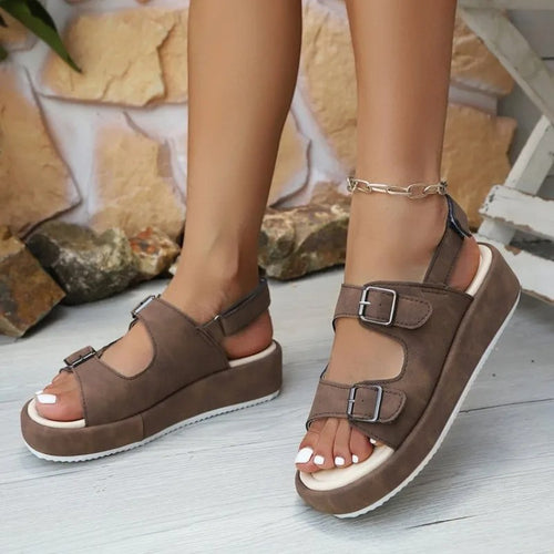 Bekväma plattform sandaler med dubbla spännen - Brown