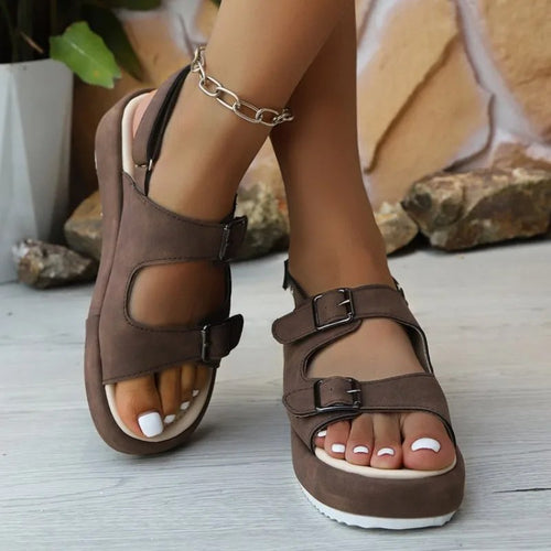 2026 Zomer Sandalen met gespsluiting voor dames, modieus, open teen, casual, nieuwe riemgespsandalen, Romeinse stijl, comfortabel, bestseller, platte sandalen