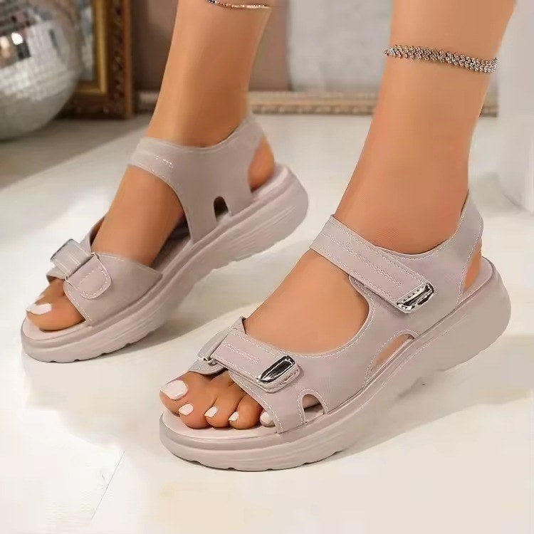 Bekväma sandaler med kardborrband och platåsula - Light Pink