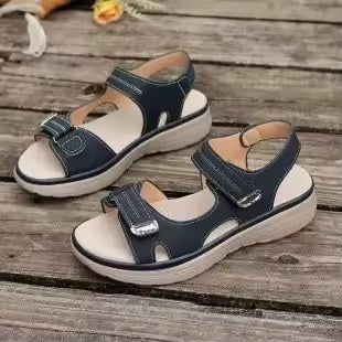 Bekväma sandaler med kardborrband och platåsula - Navy