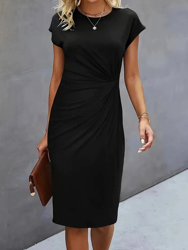 Dam bekväm midiklänning kortärmad drapering - Black
