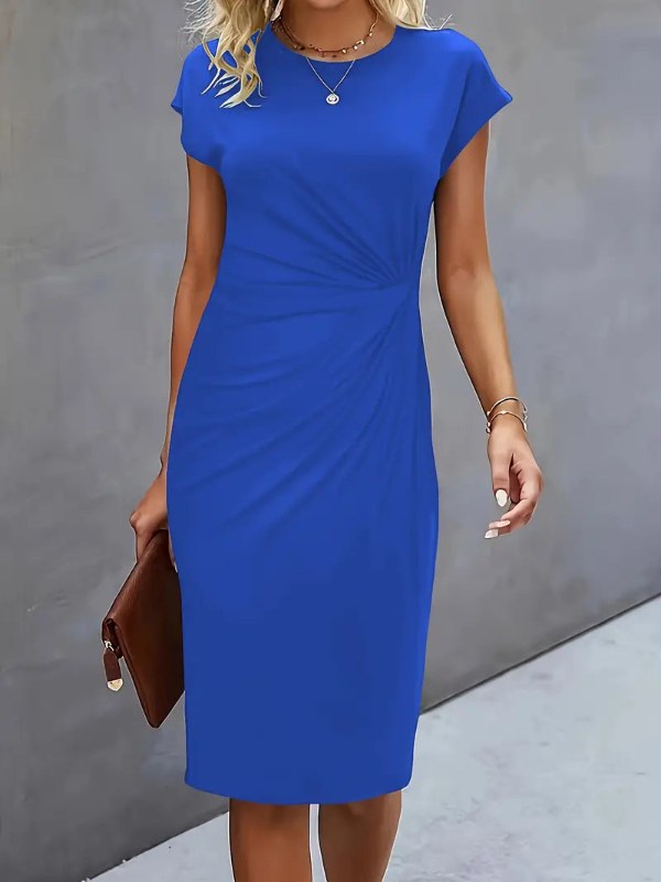 Dam bekväm midiklänning kortärmad drapering - Blue