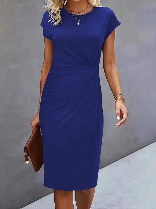 Dam bekväm midiklänning kortärmad drapering - Navy
