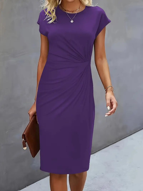Dam bekväm midiklänning kortärmad drapering - Purple