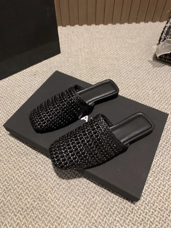 Designer Cover Toe Geweven Dames Muilezels Slippers Beknopte Slingback Slip-On Schoenen Lente Herfst Beknopte Zapatos De Mujer