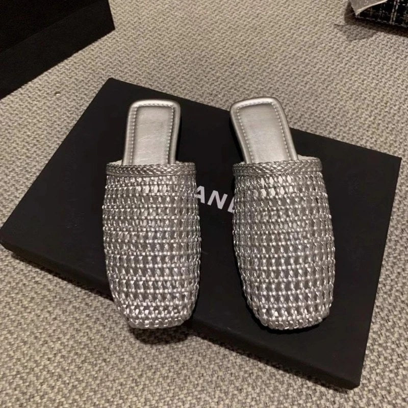 Designer Cover Toe Geweven Dames Muilezels Slippers Beknopte Slingback Slip-On Schoenen Lente Herfst Beknopte Zapatos De Mujer