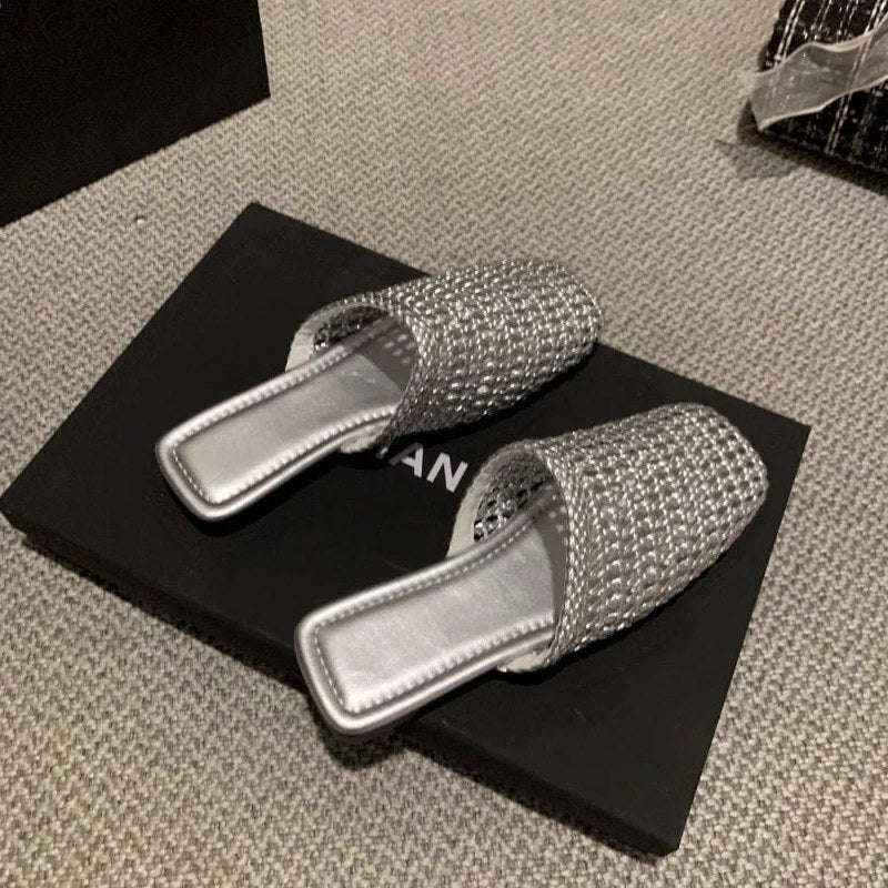 Designer Cover Toe Geweven Dames Muilezels Slippers Beknopte Slingback Slip-On Schoenen Lente Herfst Beknopte Zapatos De Mujer