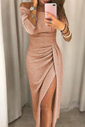 Dam midiklänning off-shoulder omlott - Champagne