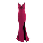 Cowl Nek Backless Gekruiste Bandjes Split Stretch Bruidsmeisjes Jurk Trouwgast Zeemeermin Mouwloze Slim Feest Avondjurk