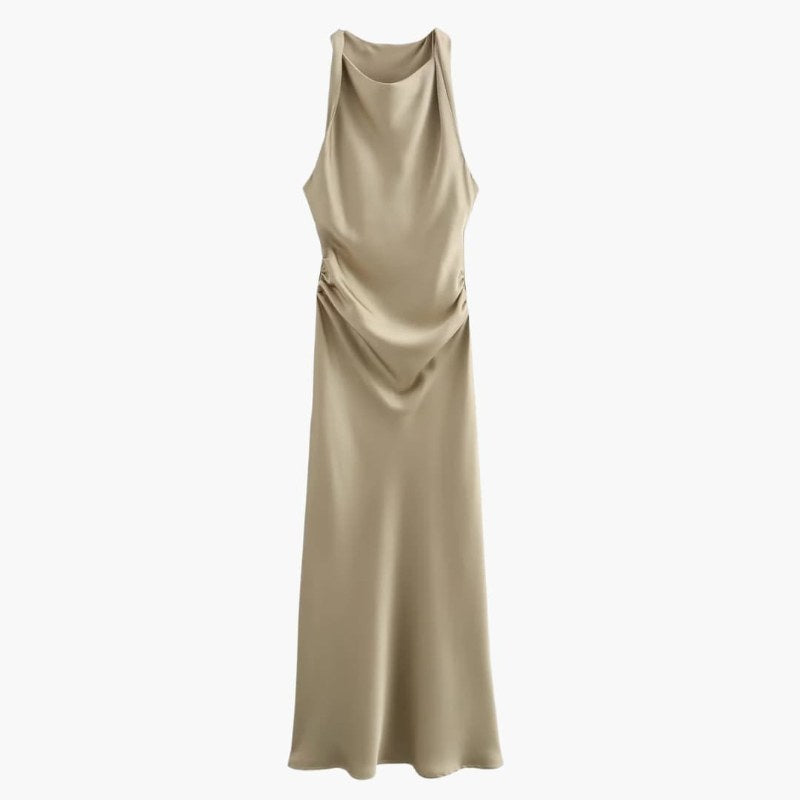 Elegant ärmlös festklänning i maxilängd - Champagne