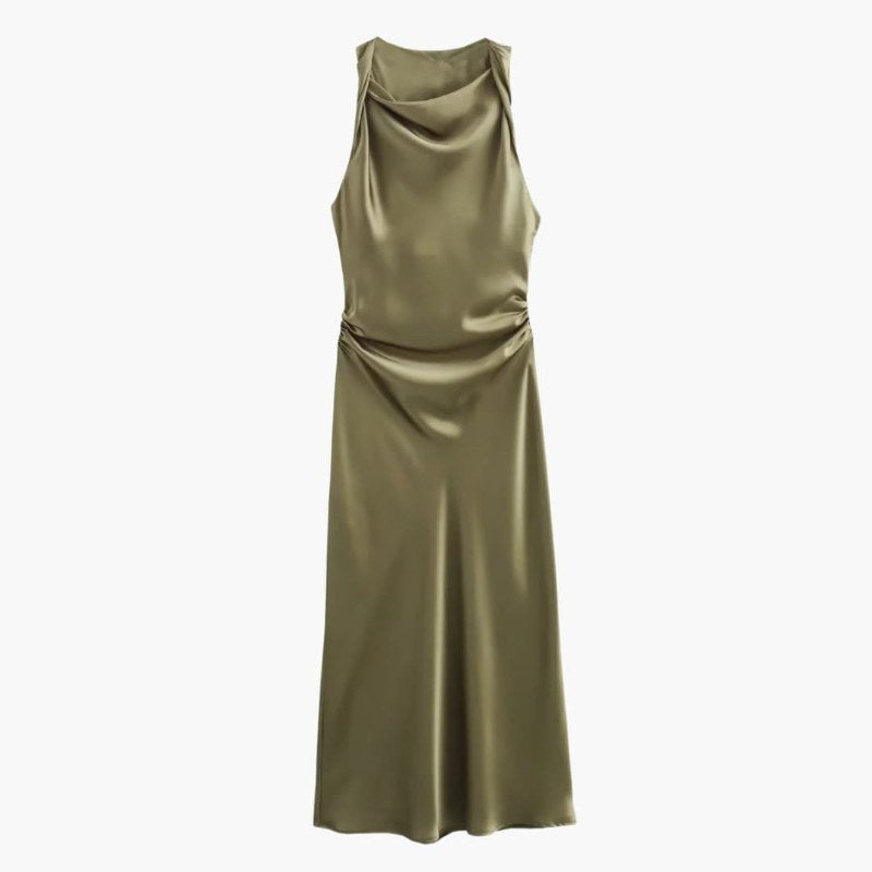 Elegant ärmlös festklänning i maxilängd - Khaki