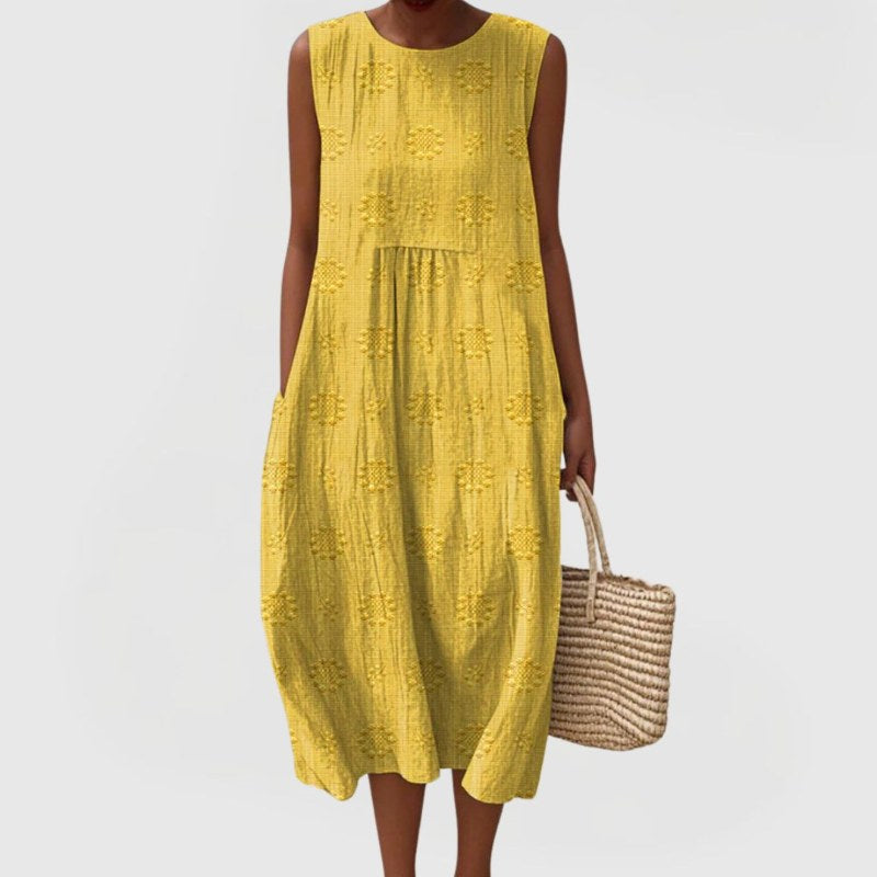 Elegant ärmlös festklänning i midilängd - Mustard