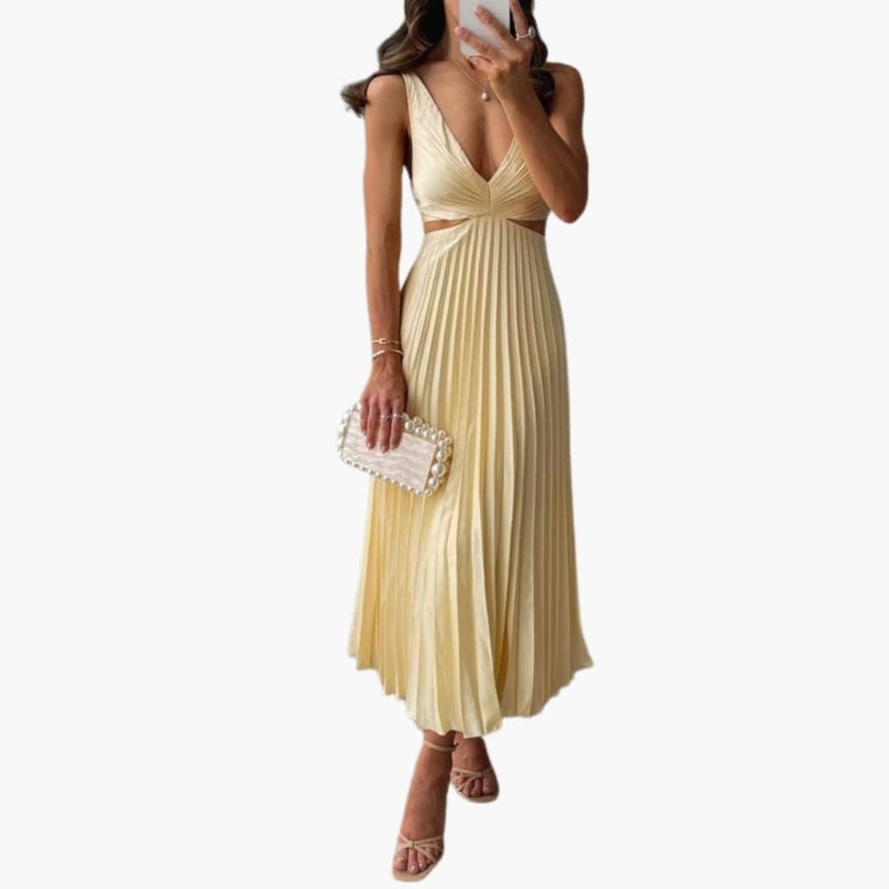 Elegant ärmlös festklänning med v-ringning och maxilängd - Yellow