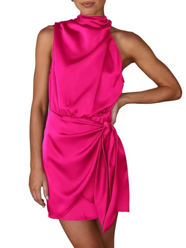 Elegant ärmlös jeansklänning med omlottdesign - Rose