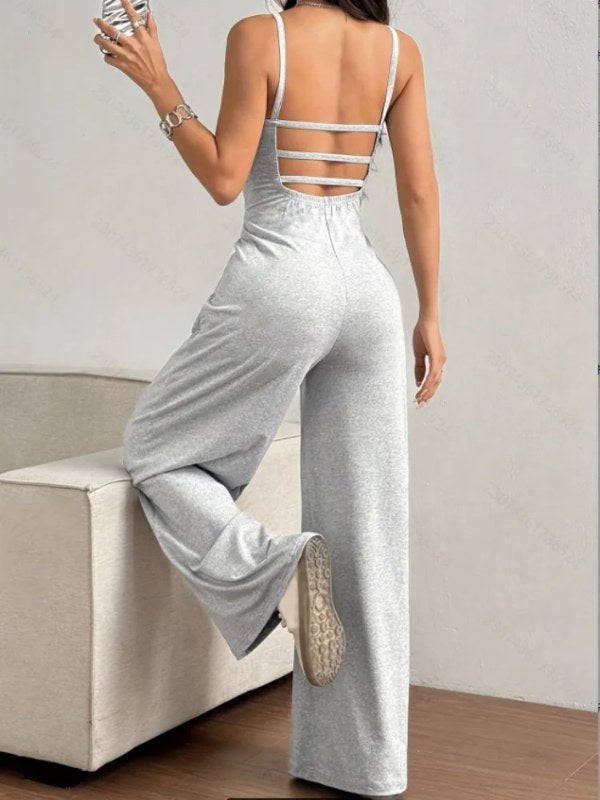 Dames Casual Halter Jumpsuit Lente en Zomer Dagelijks Effen Slim-Fit Ruglooze Mouwloze Jumpsuit Dames Vloerlengte Broek