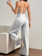Dames Casual Halter Jumpsuit Lente en Zomer Dagelijks Effen Slim-Fit Ruglooze Mouwloze Jumpsuit Dames Vloerlengte Broek