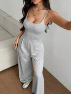 Dames Casual Halter Jumpsuit Lente en Zomer Dagelijks Effen Slim-Fit Ruglooze Mouwloze Jumpsuit Dames Vloerlengte Broek