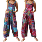 Boeiende Nieuwe Dames Zomer Overalls, Veelkleurige Etnische Stijl Vierkante Hals Mouwloze Casual Jumpsuit Met Zakken Voor Meisjes