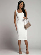 2024 zomer sexy damesjurk witte geribbelde bandagejurken lange jurken vrouwelijke kleding trendy mode elegante magere dames