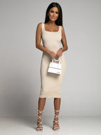 2024 zomer sexy damesjurk witte geribbelde bandagejurken lange jurken vrouwelijke kleding trendy mode elegante magere dames