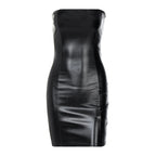 Vrouwen Zomer Sexy Party Strapless Bodycon Pu Leer Slanke Pakket Hip Zwarte Mini Jurk Zonnejurk Vrouwelijke Kleding