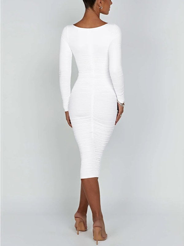 Herfst en winter dames sexy bodycon-jurk vierkante hals lange mouwen dames avondjurken