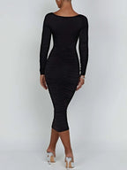 Herfst en winter dames sexy bodycon-jurk vierkante hals lange mouwen dames avondjurken
